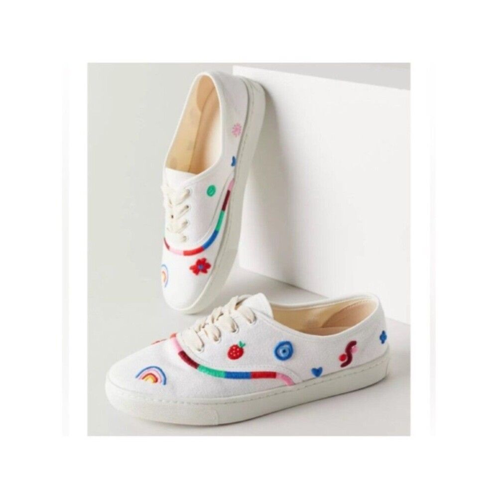 Anthropologie Soludos Marin Embroidered Canvas Sneakers Organic Cotton Size 8.5